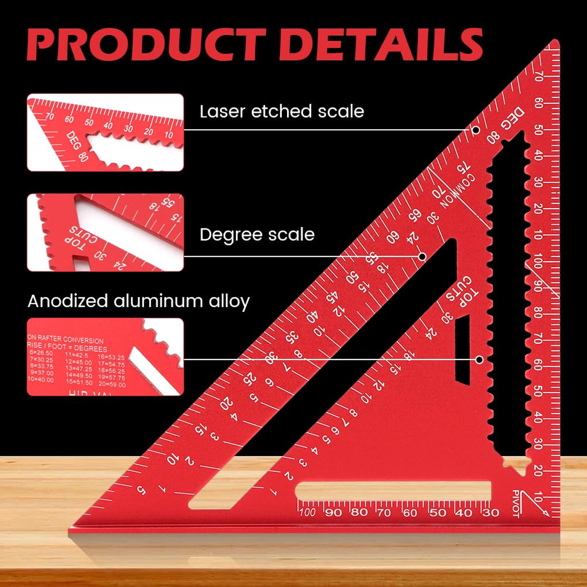 Woodworking Basic Tools - Régua Triangular de Alta Precisão em